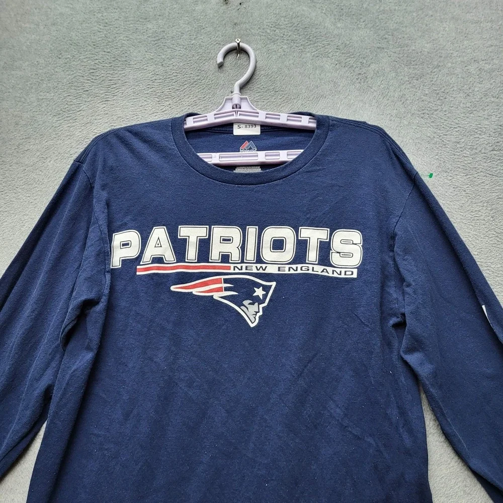 New England Patriots Men Shirt M Navy Majestic‎ Logo Long Sleeve
